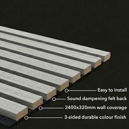 Panel Haus Concrete Acoustic Slat Wall Panel - 240cm x 32cm (2 pack)