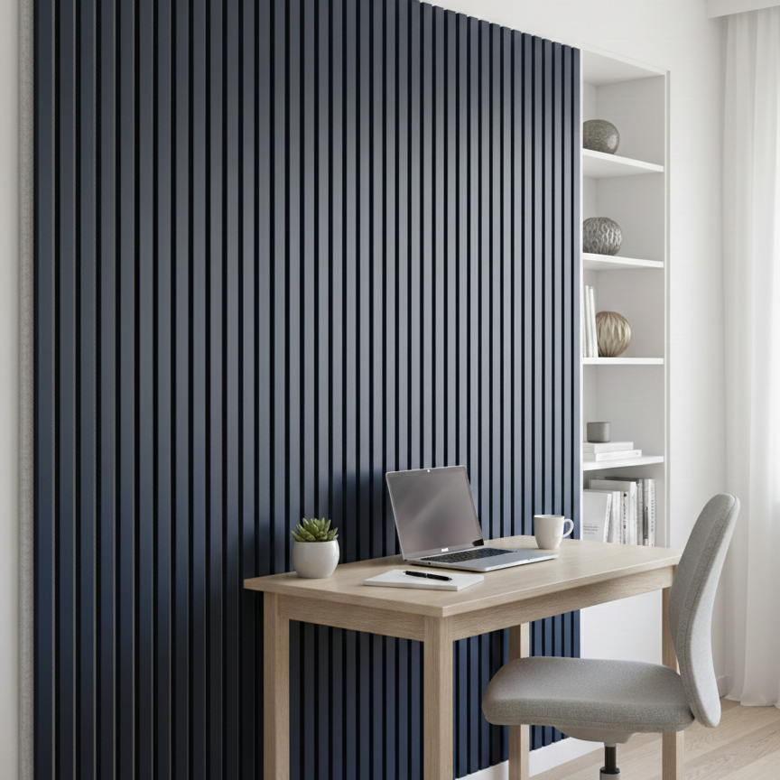 Panel Haus Colour Blue on Grey Felt Slat Wall Panel - 240cm x 32cm (2 Pack)