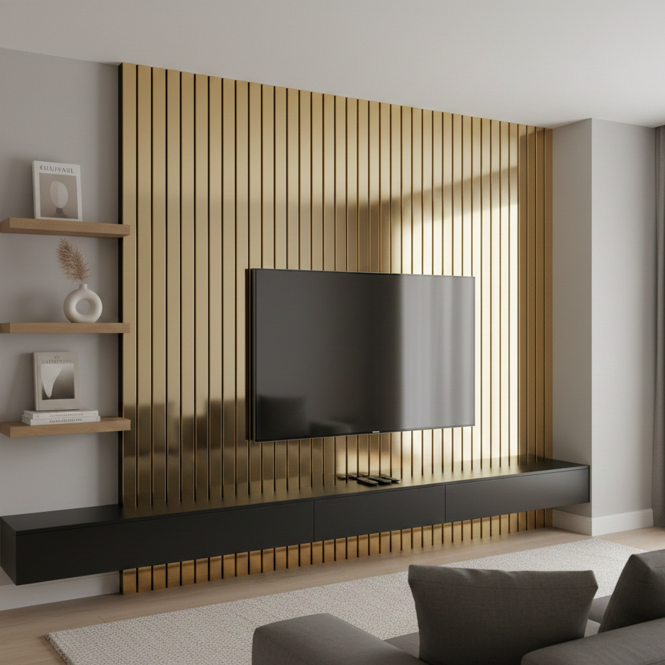Panel Haus Colour Gold Acoustic Wide Slat Wall Panel - 240cm x 30cm (2 pack)