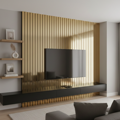 Panel Haus Colour Gold Acoustic Wide Slat Wall Panel - 240cm x 30cm (2 pack)