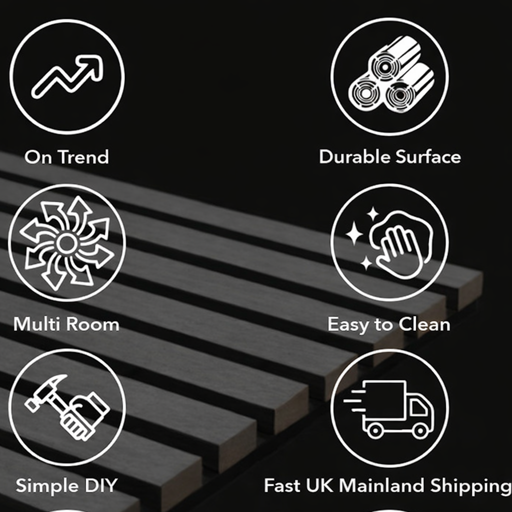 Panel Haus Concrete Acoustic Slat Wall Panel - 240cm x 32cm (2 pack)